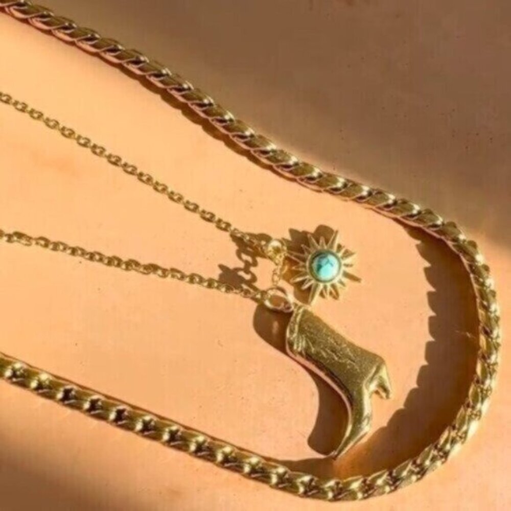 Gold and Turquoise Sun Pendant Necklace